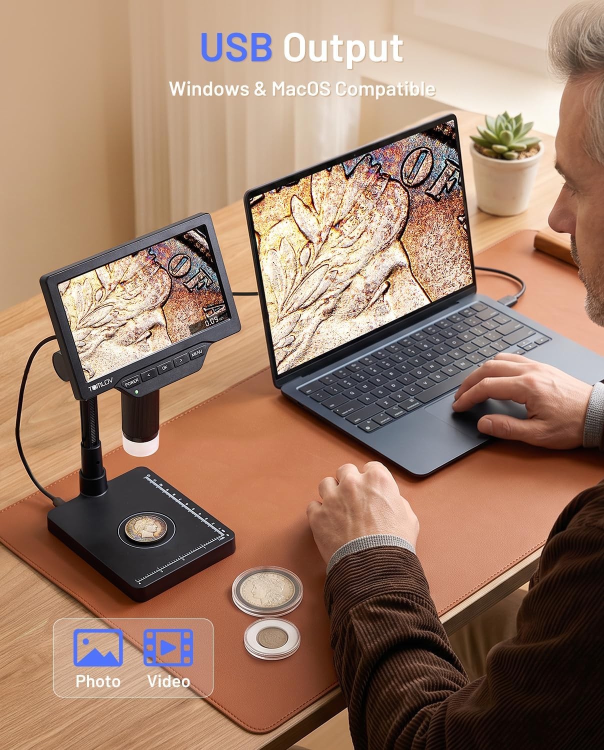 TOMLOV 7" Coin Microscope w/ Weighing Scale Digital Microscope Coin Full View