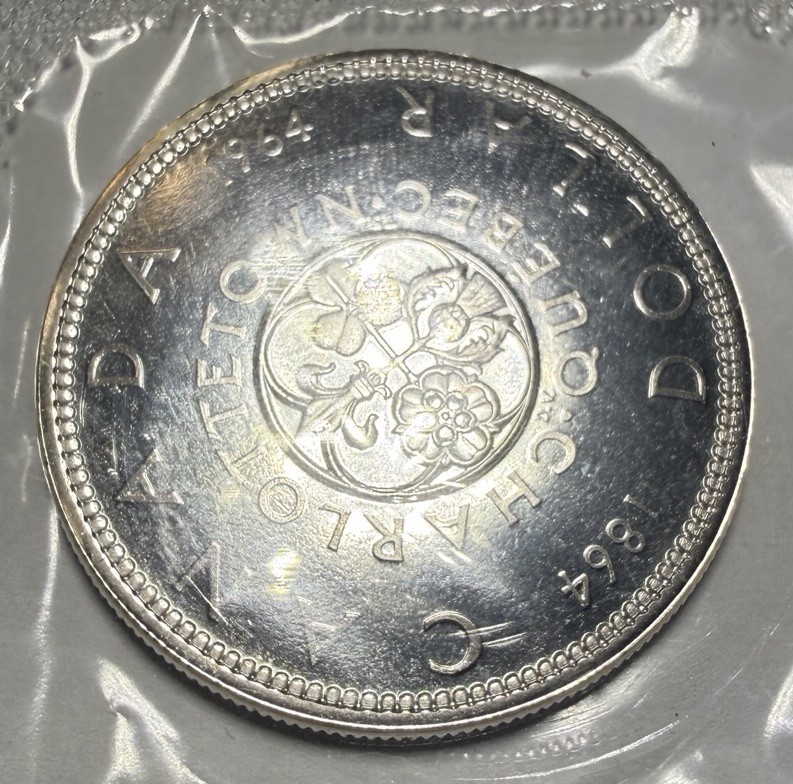 1964 Canadian Proof Like SILVER Dollar 100th Annv $1 Coin in Original Cellophane