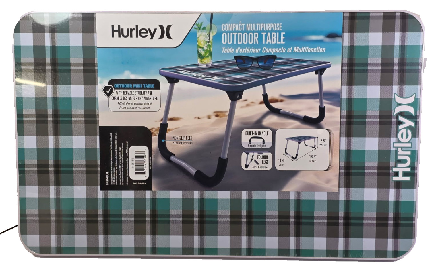 Hurley Compact Multi Purpose Outdoor Table With Built-in Handle 18.7 x 8.8 x11.4