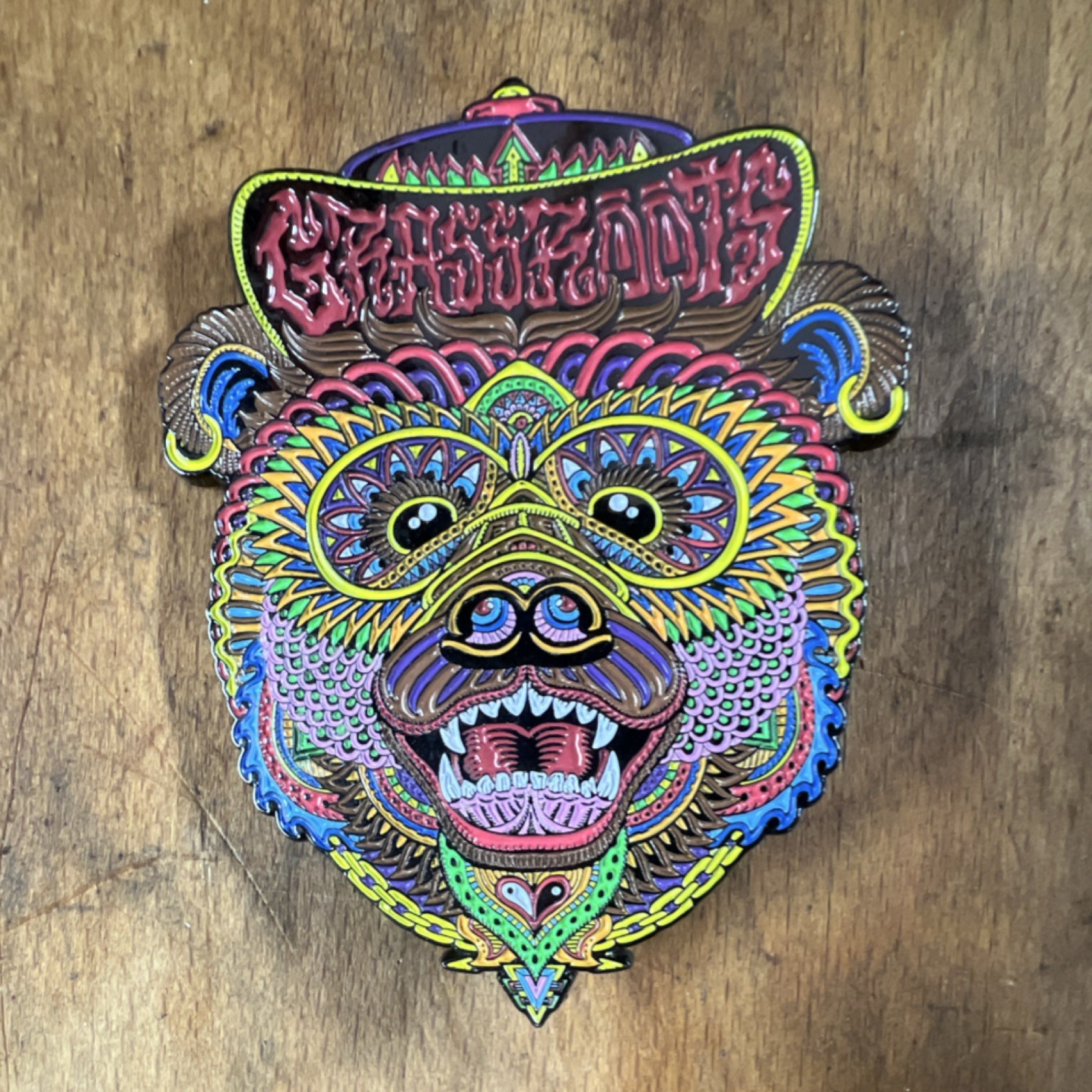 Grassroots Psychedelic Bear Pin Limited Edition 036/200 Chris Dyer Artist