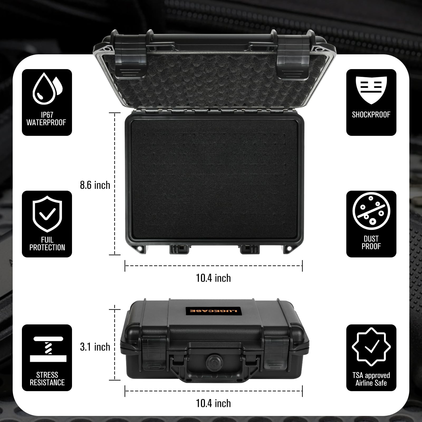 TSA Approved 9mm Pistol Case Hard Shell Waterproof Shockproof Gun Case