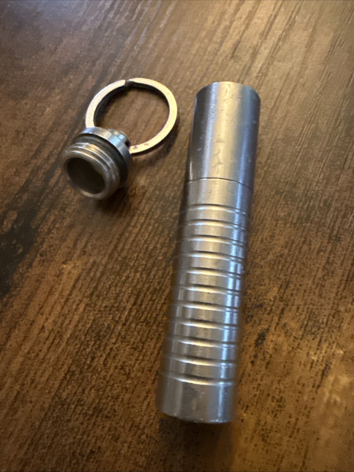 Cielo Stainless Steel Two Chamber Pill Holder Keychain Waterproof Silver