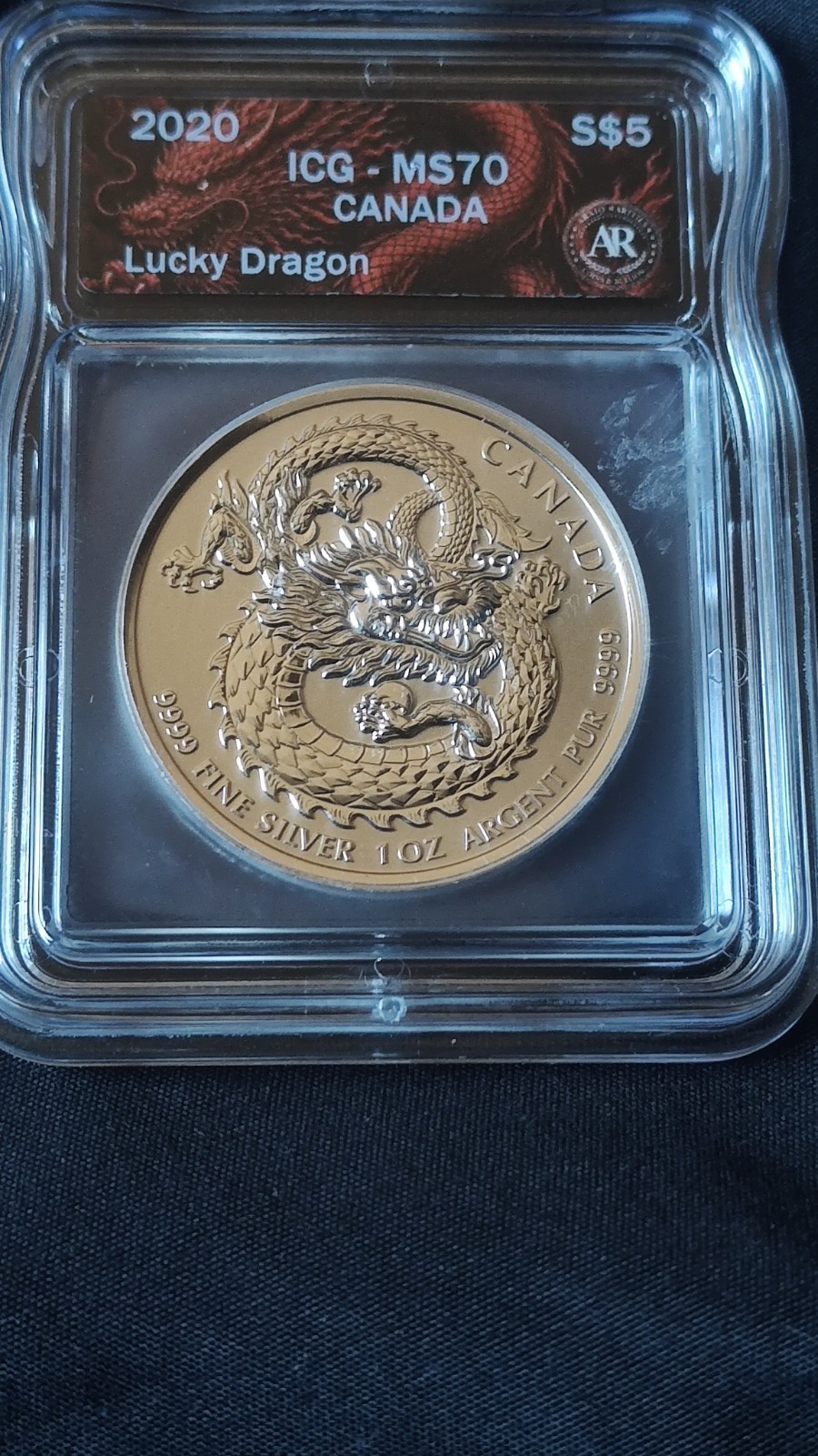 2020 CANADA LUCKY DRAGON $5 1 OZ .9999 FINE SILVER COIN ICG MS70