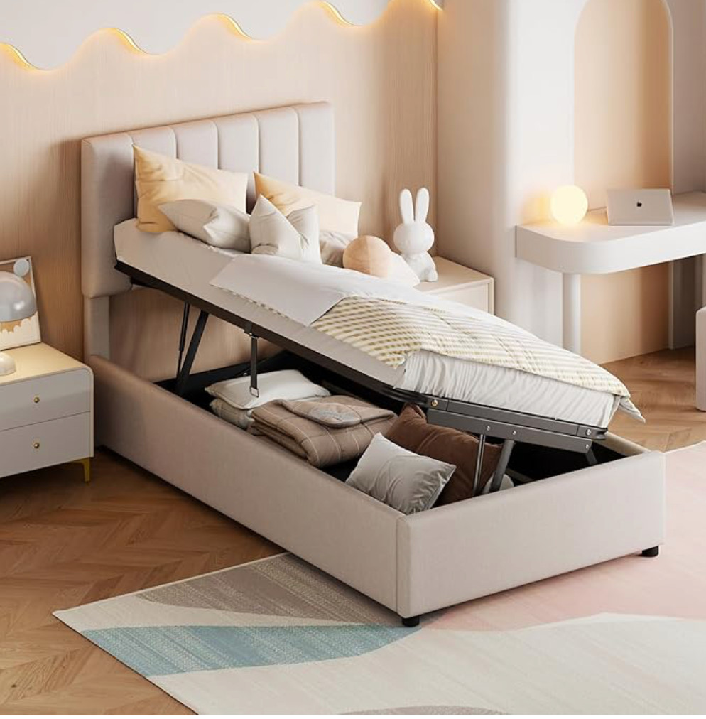 Harper & Bright Designs Twin Size Bed Frame with Lift up Storage, Upholstered Tw