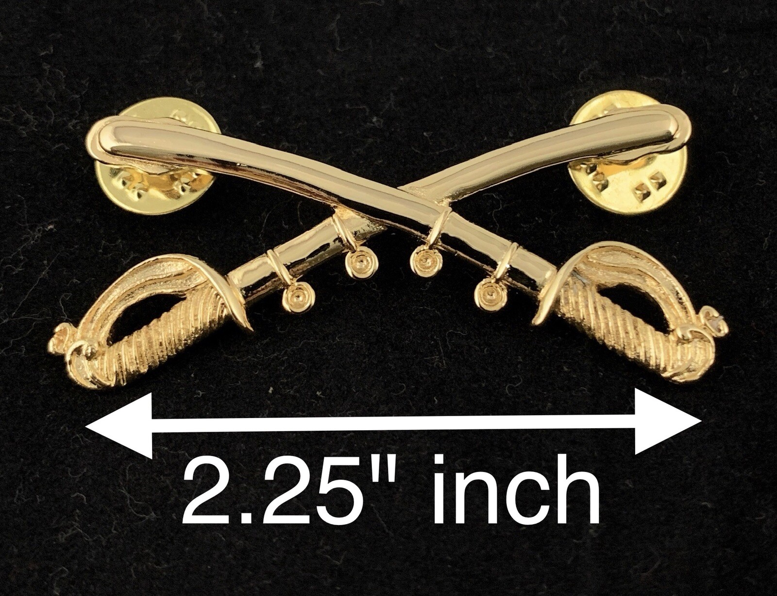 ☀️US Army Cavalry Gold Crossed Sabers Hat Pin, Cav Branch Insignia, Large 2-1/4"