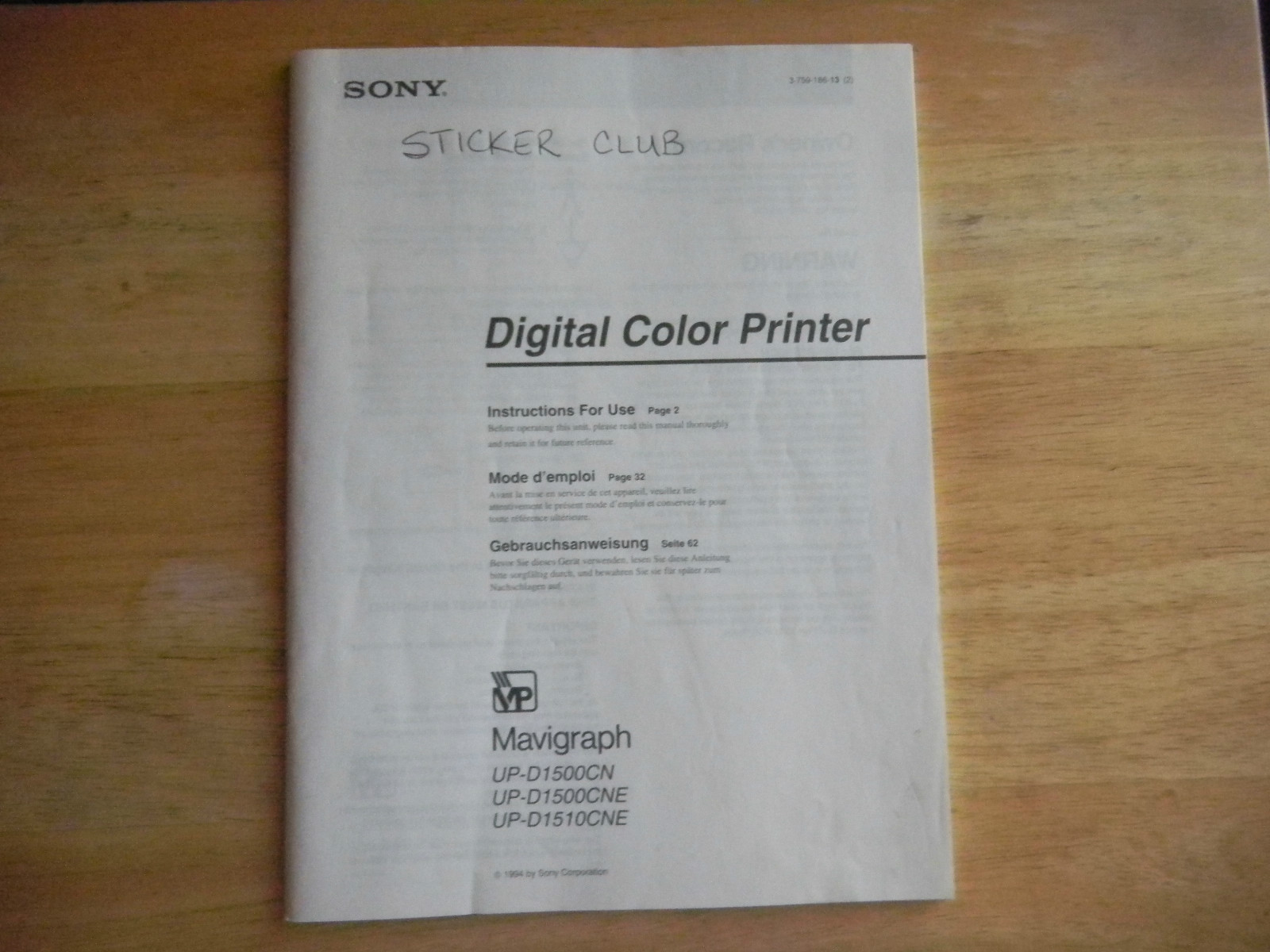 SONY DIGITAL COLOR PRINTER UP-D1500CN UP-D1500CNE  arcade video game manual
