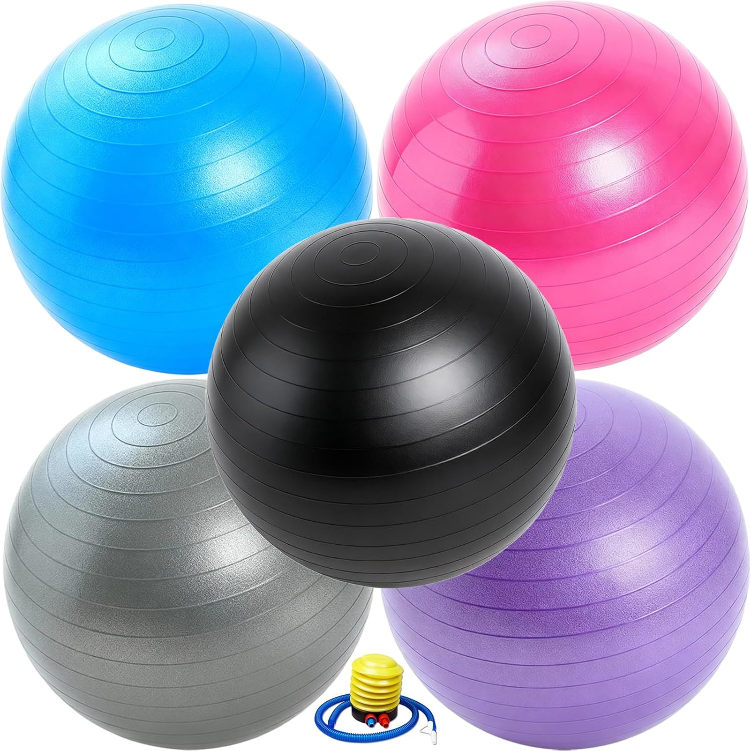 5 Pcs 26 Inch Anti-Burst Yoga Exercise Ball, Anti-Slip Heavy Duty Gym Ball for F