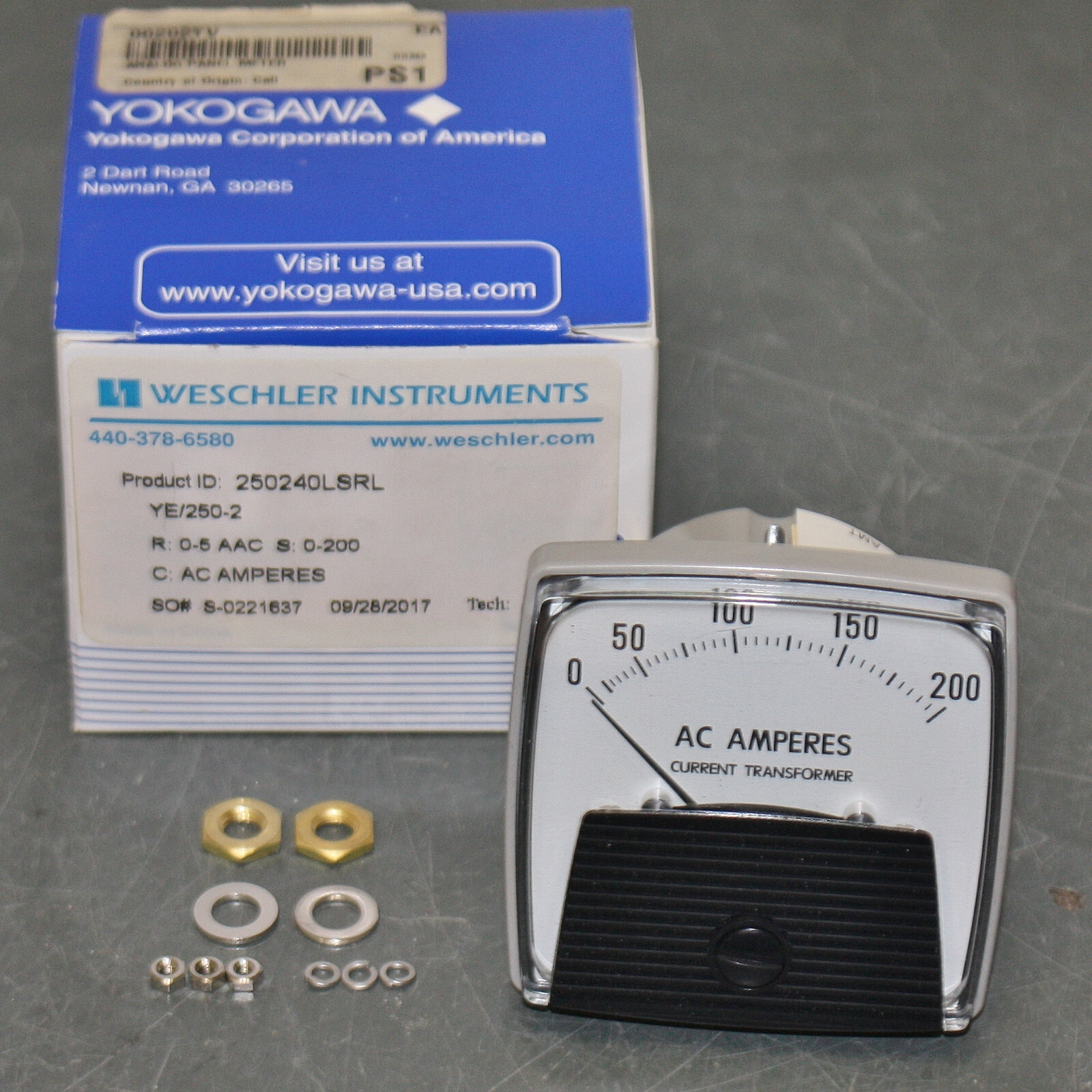 Yokogawa Panel Meter 250-240-LSRL, 0-200 AC Amperes, 0-5 AAC, 2.5" Dial, Ammeter