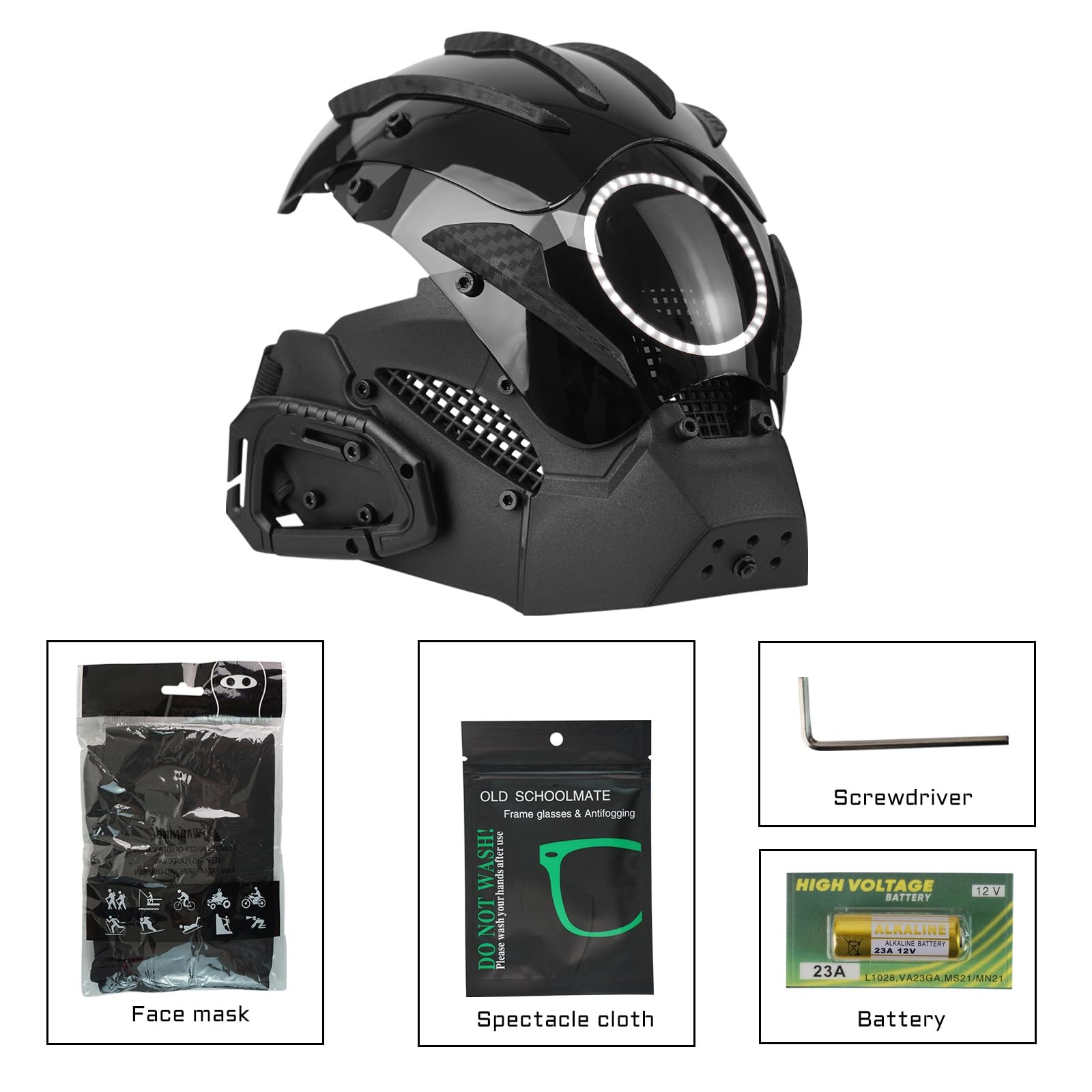 Punk LED Mask for Men - Adjustable Strap, Neon Glow Sci-Fi Standard, White