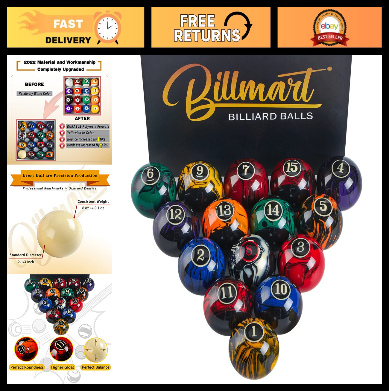 Regulation 2-1/4" Billiard Balls Set - 16 Premium Pool Table Accessories