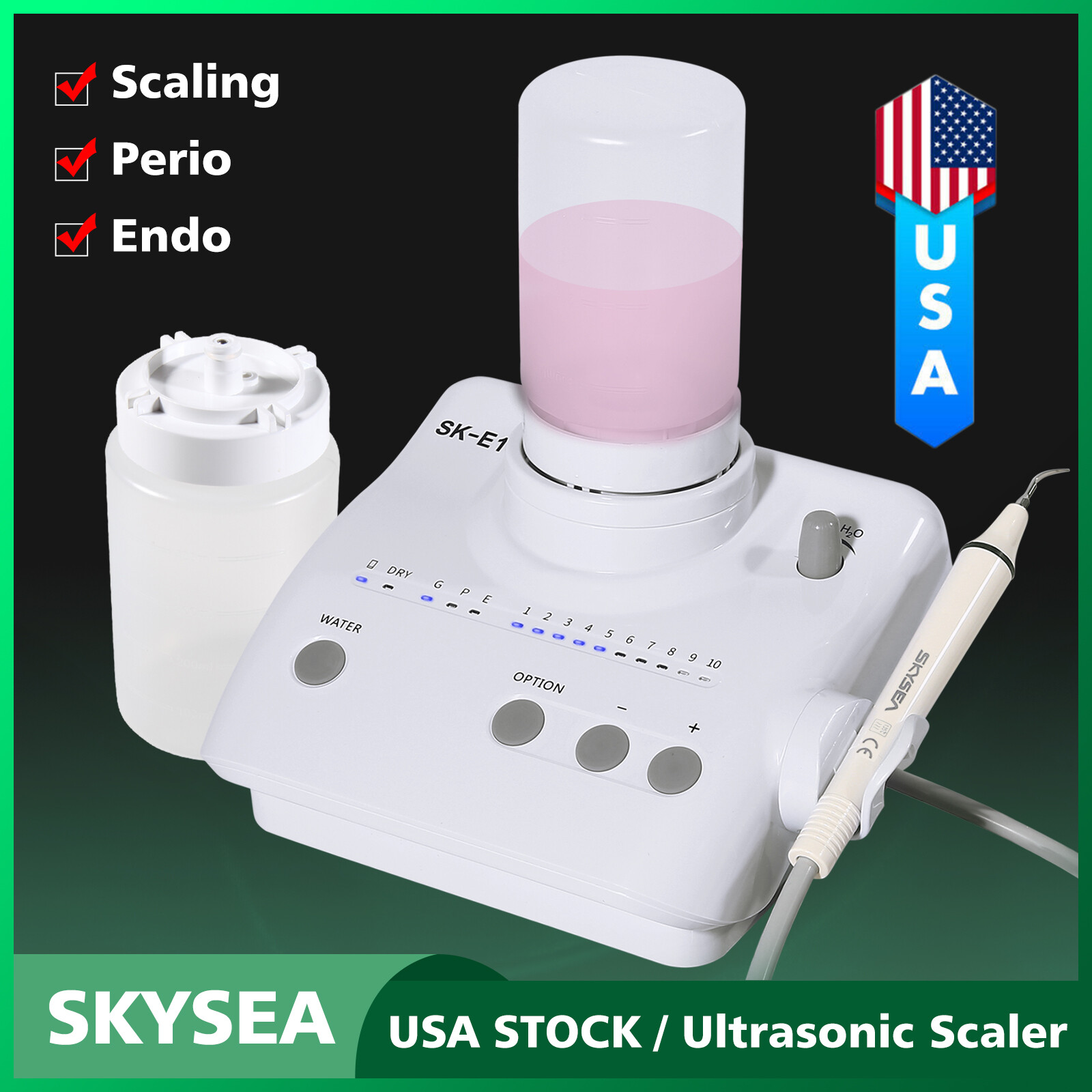 Dental Portable Ultrasonic Piezo Scaler 2*Bottles Fit EMS Cavitron Woodpecker CE