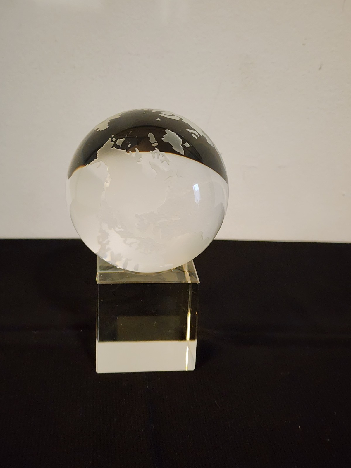 Clear Crystal World Earth Globe Etched 3" Sphere  w/Crystal Base - Spins