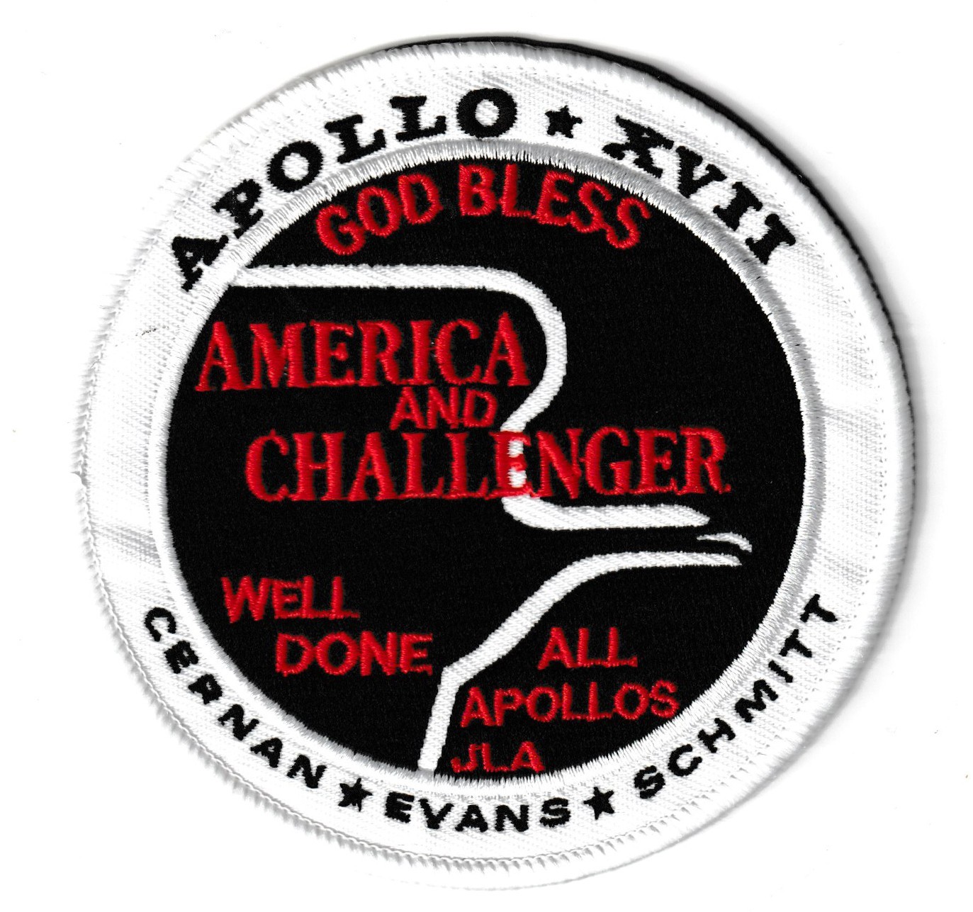 NASA Apollo 17 congratulatory Well Done God Bless space program patch
