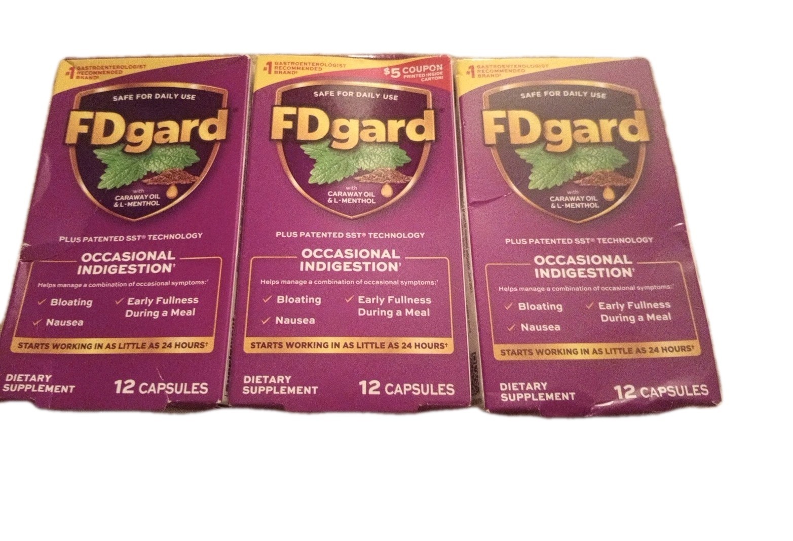 LOT OF 3 FDgard Occasional Indigestion Supplement 12ct EXP-2/27 Slightly Damaged
