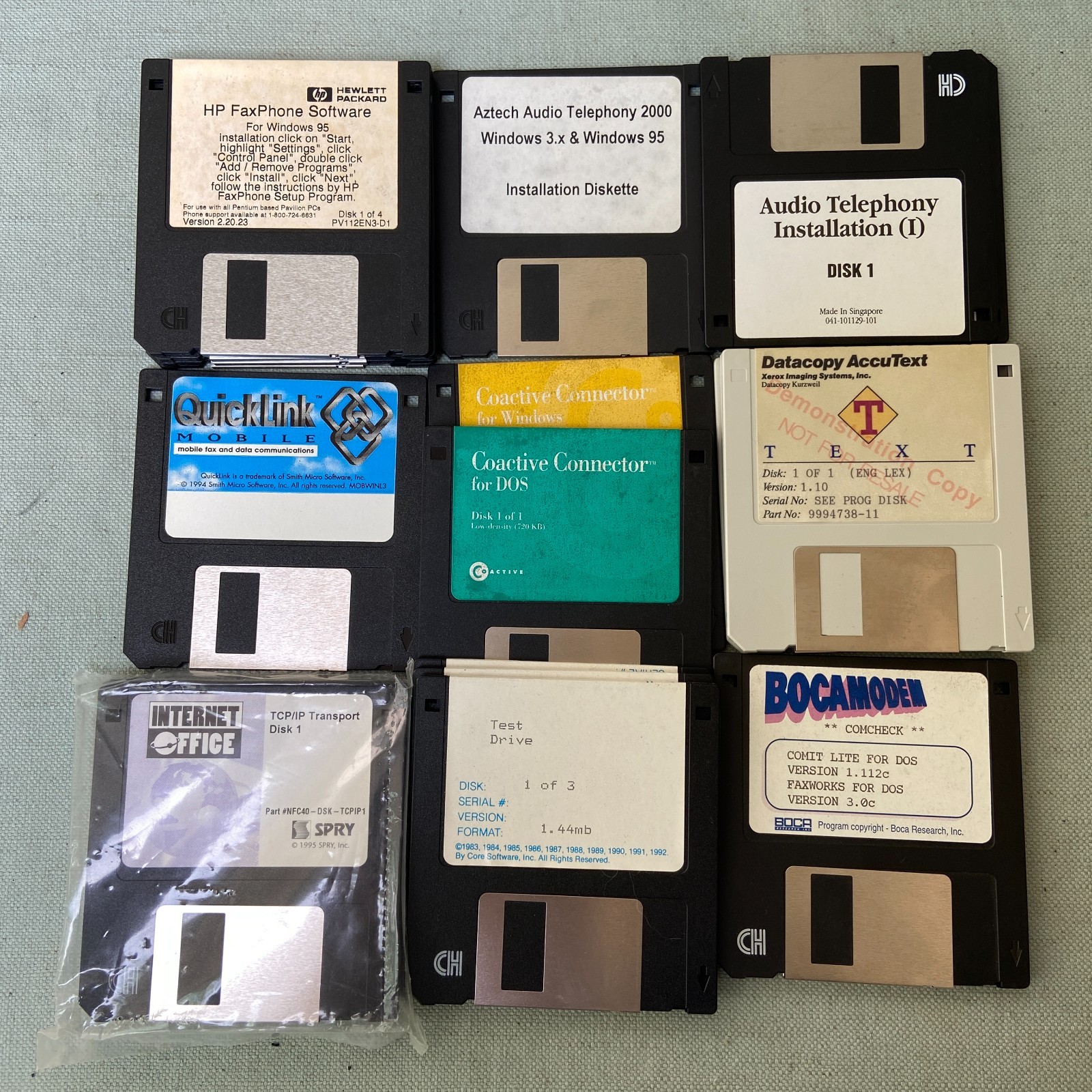 Software Lot 3.5” HP FaxPhone BocaModem Test Drive Internet Office Quicklink Coa