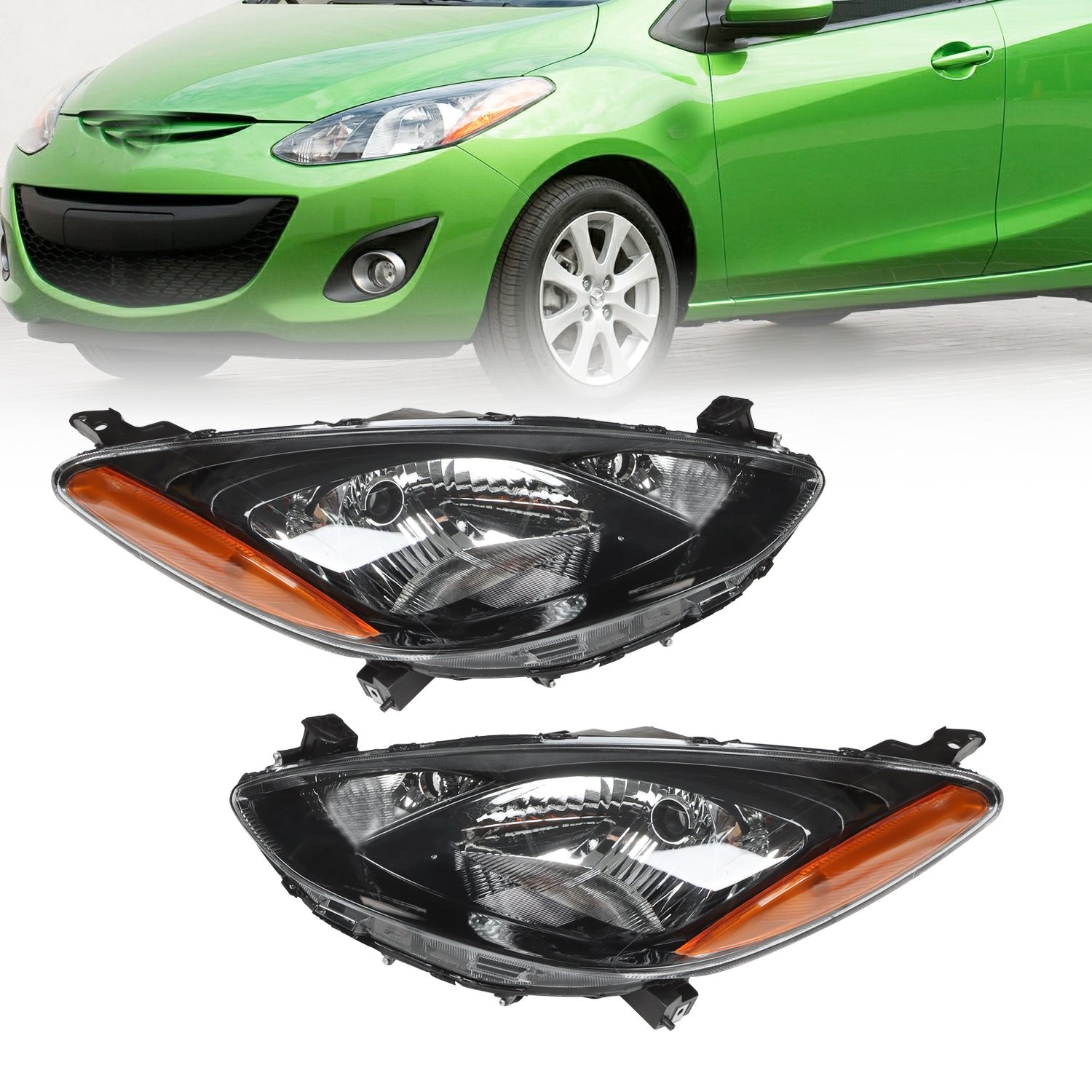 Pair Halogen Headlights Left&Right Side Headlamp For 2011-2014 Mazda 2 LH RH