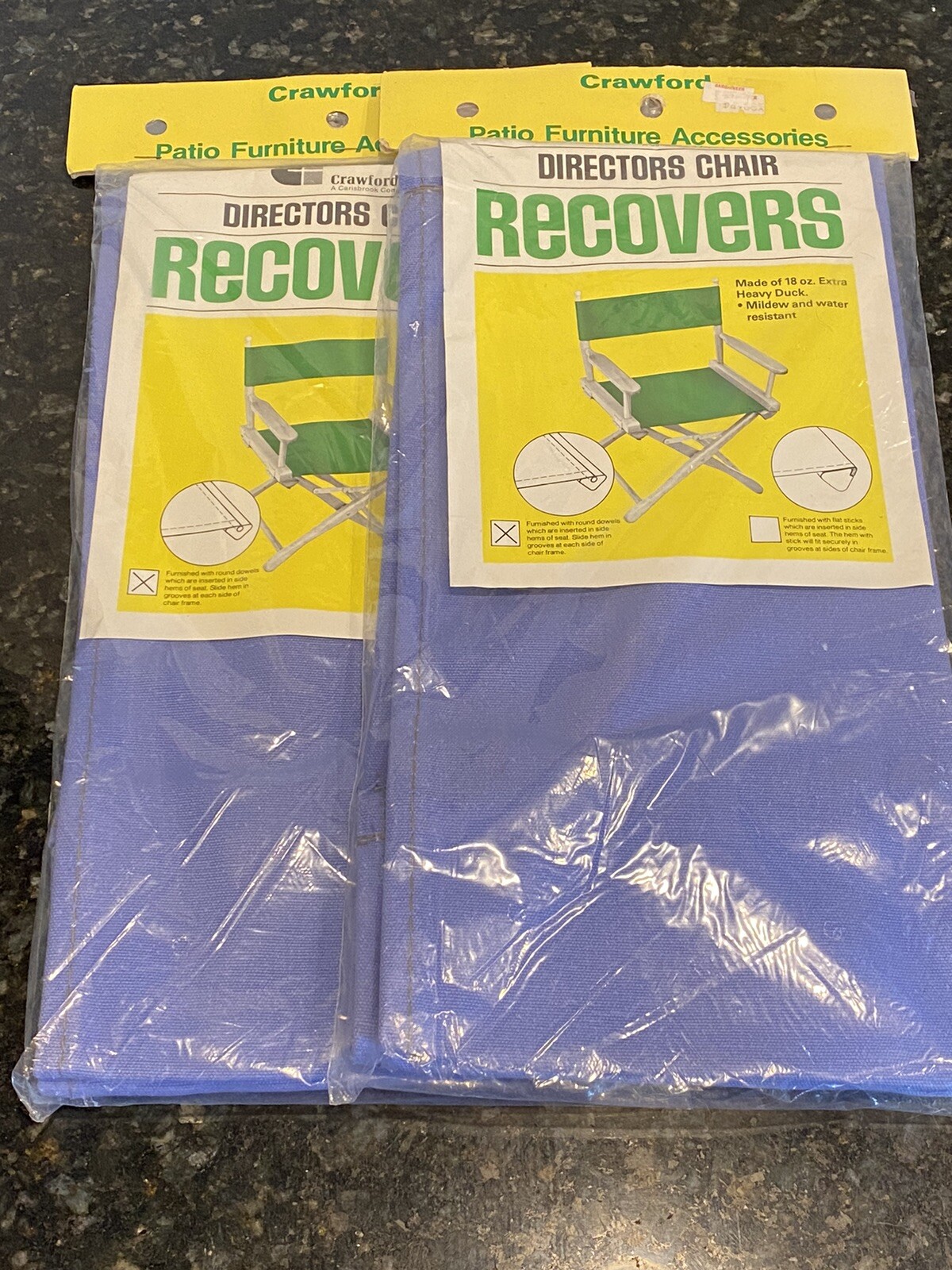 Vintage (2) Crawford Director's Chair Recover Covers Blue Fabric NEW