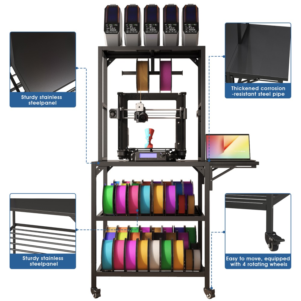 3D Printer Cabinet with Double Layer 3D Printer Filament Storage Rack