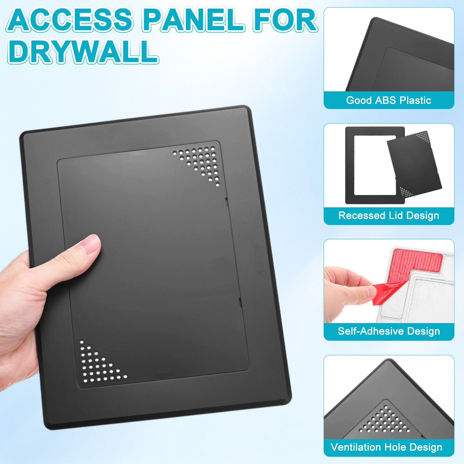 2-Pack Access Panel for Drywall, 7x5" Plastic [Black, Vented Rectangle]
