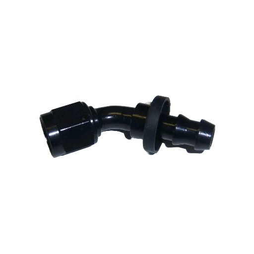 3/8 BARB TO 6AN FEMALE FUEL ADAPTER 45 DEGREE BLACK