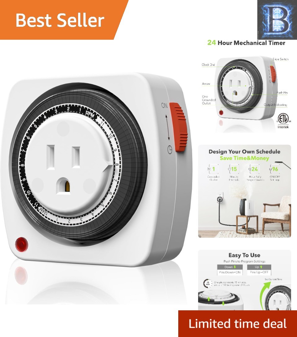 Safe & Reliable 24-Hour Plug-in Timer - 15-Minute Interval for Home Automation