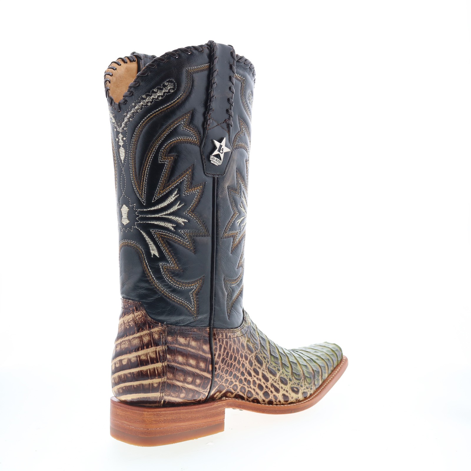 Los Altos Smooth Caiman Square Toe Mens Green Wide Cowboy Western Boots