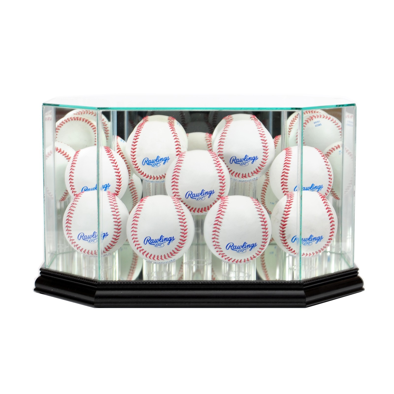New 9 Ball Baseball Display Octagon Case Glass Black Molding FREE SHIPPING