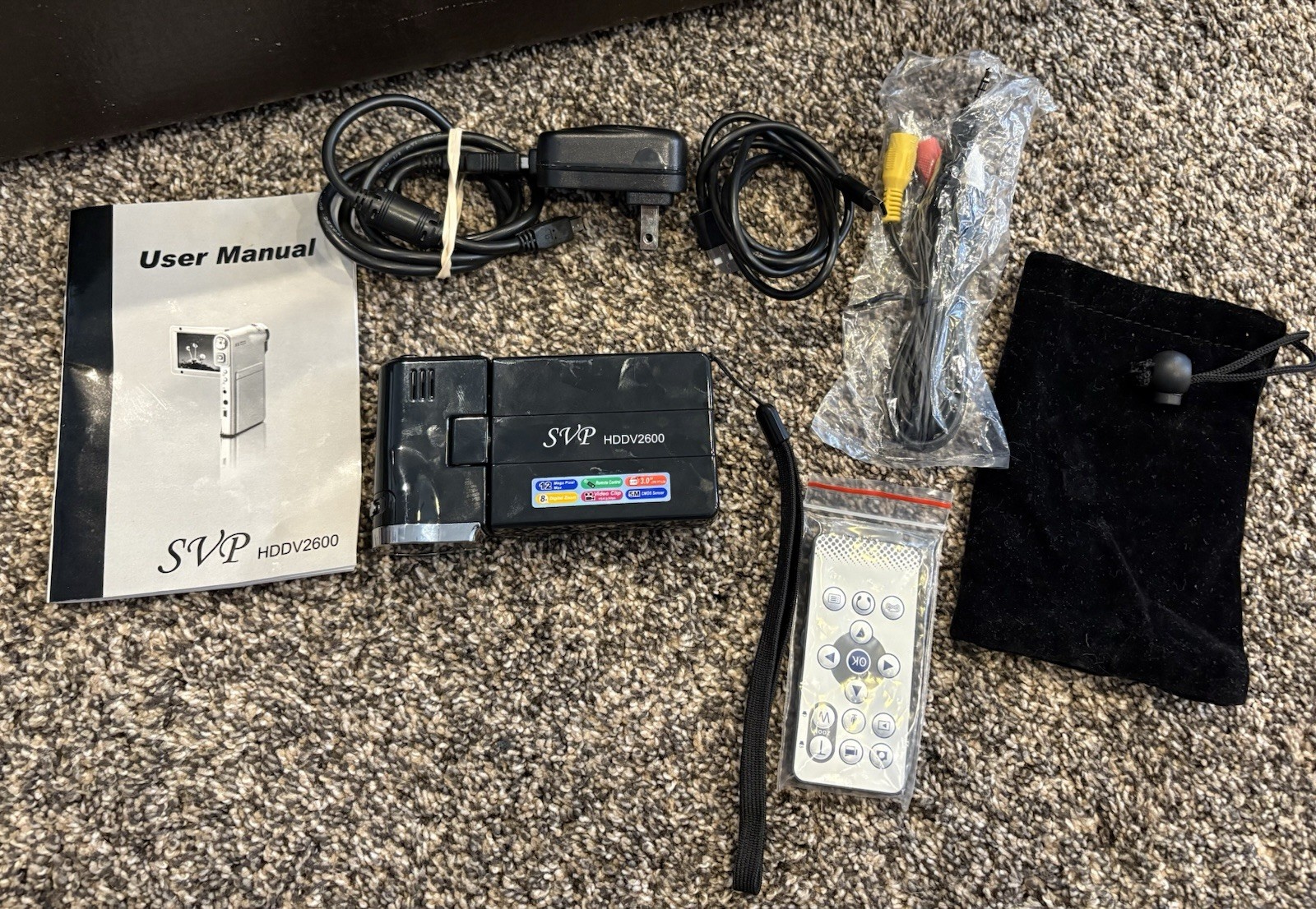 SVP digital camcorder, Needs Battery And Sd Card, Not Tested. Has Manual & Wires