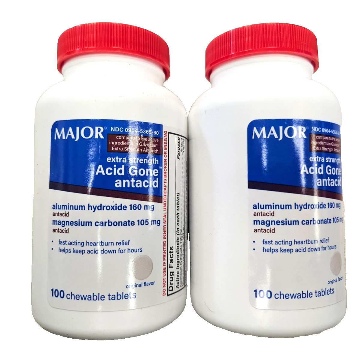 Antacid Chews Extra Strength for Heartburn ACID GONE 100 ct  ( 2 pack ) --