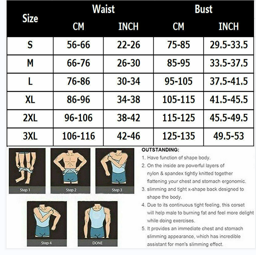 Men 3 Pack Body Shaper Slimming Belly Vest Compression Shirt Tank Tops Shapewear