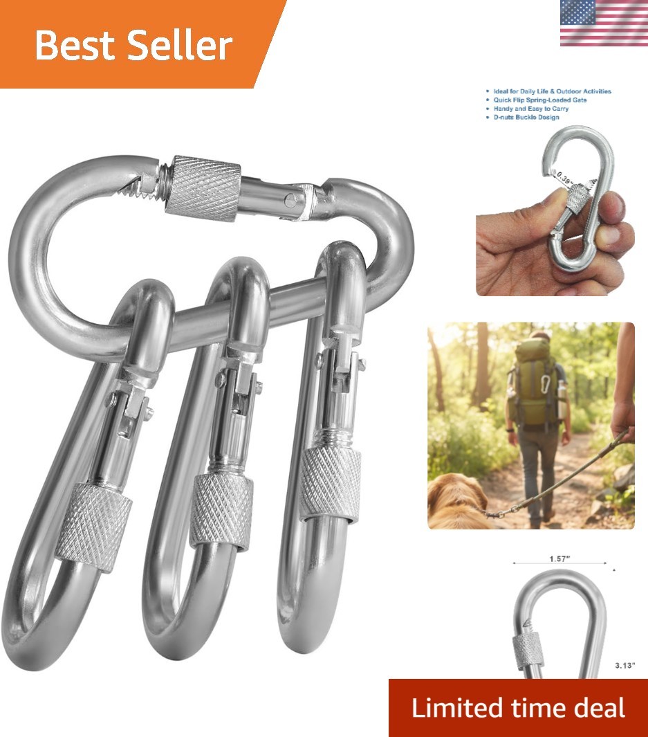 Durable Chrome Plated Locking Carabiners - 4 Pack for Camping & Everyday Tools