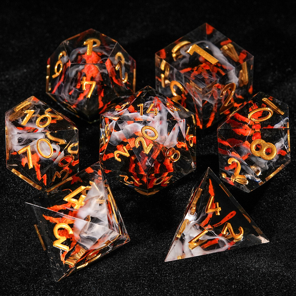 Sharp Edge DND Resin Dice Set 7PCS Poly Die Dungeons and Dragons D&D RPG Volcano