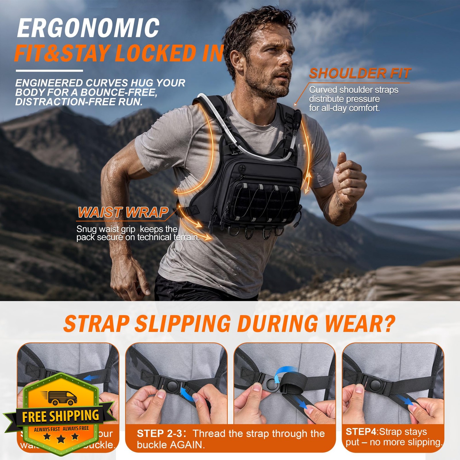 BECOJADDE Running Vest Black Hydration Pack 2L