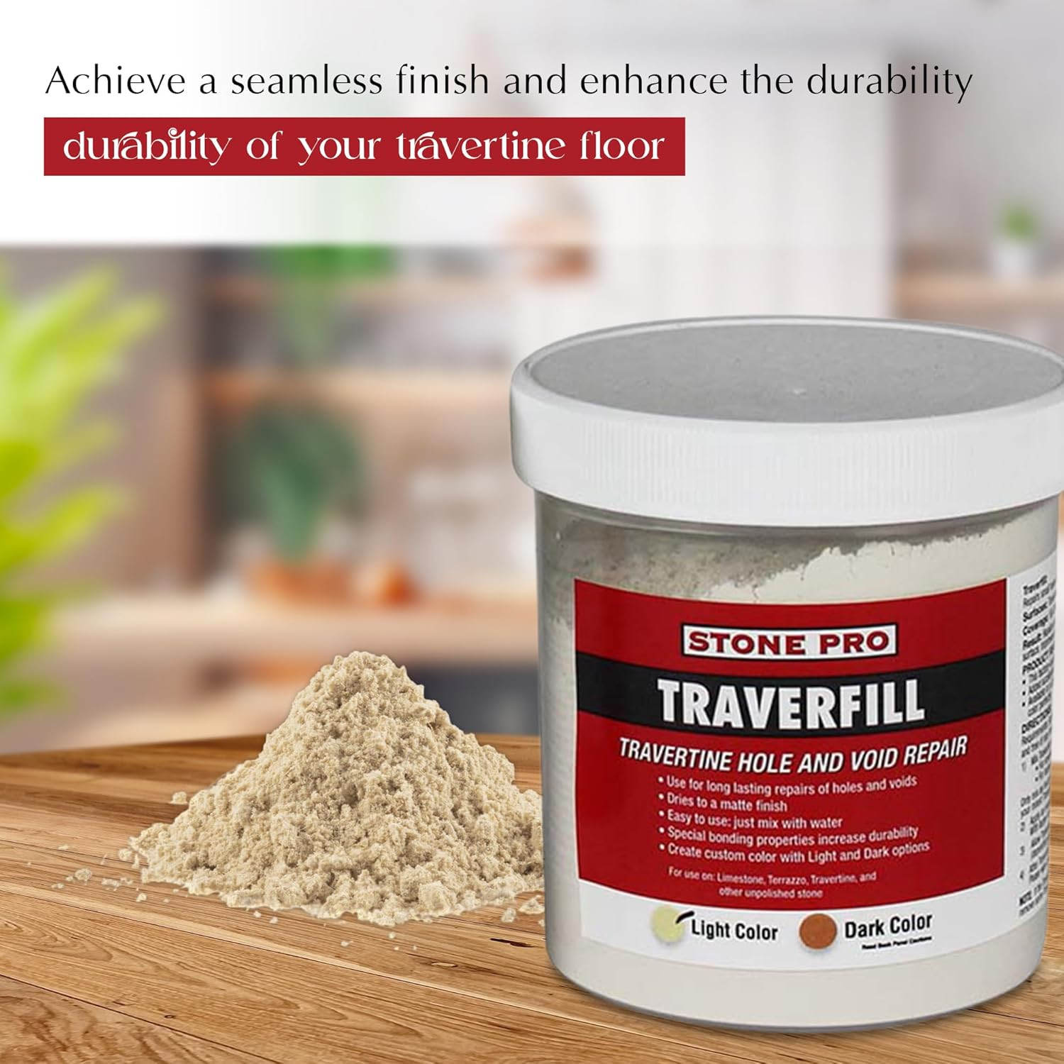 Stonepro Traverfill - Travertine Repair - Fills Smalls Pits, Holes & Voids in Tr