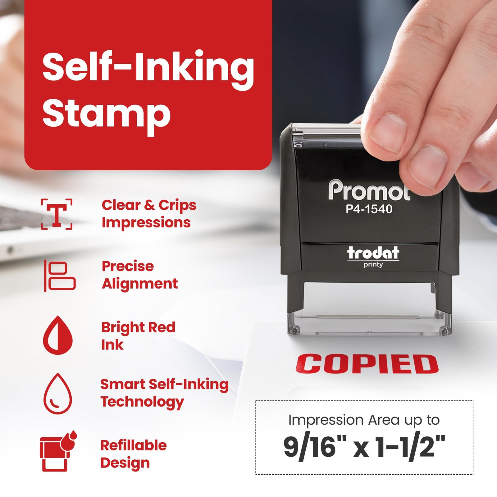 Copied Self-Inking Rubber Stamp Red Ink Office Message Accessory