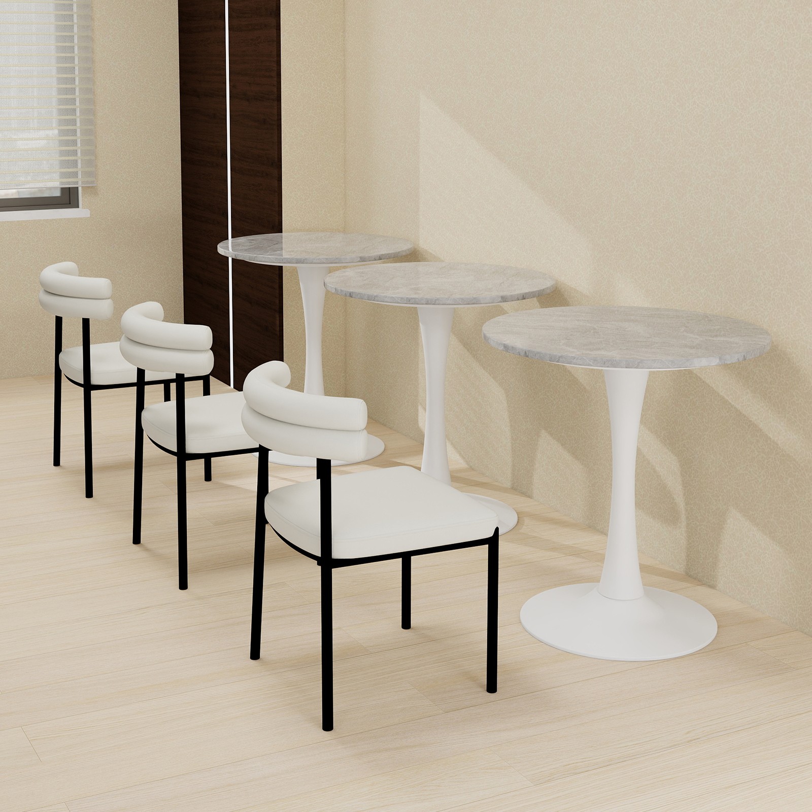 27.6-inch white coffee table, mid-century modern style dining table, suitable
