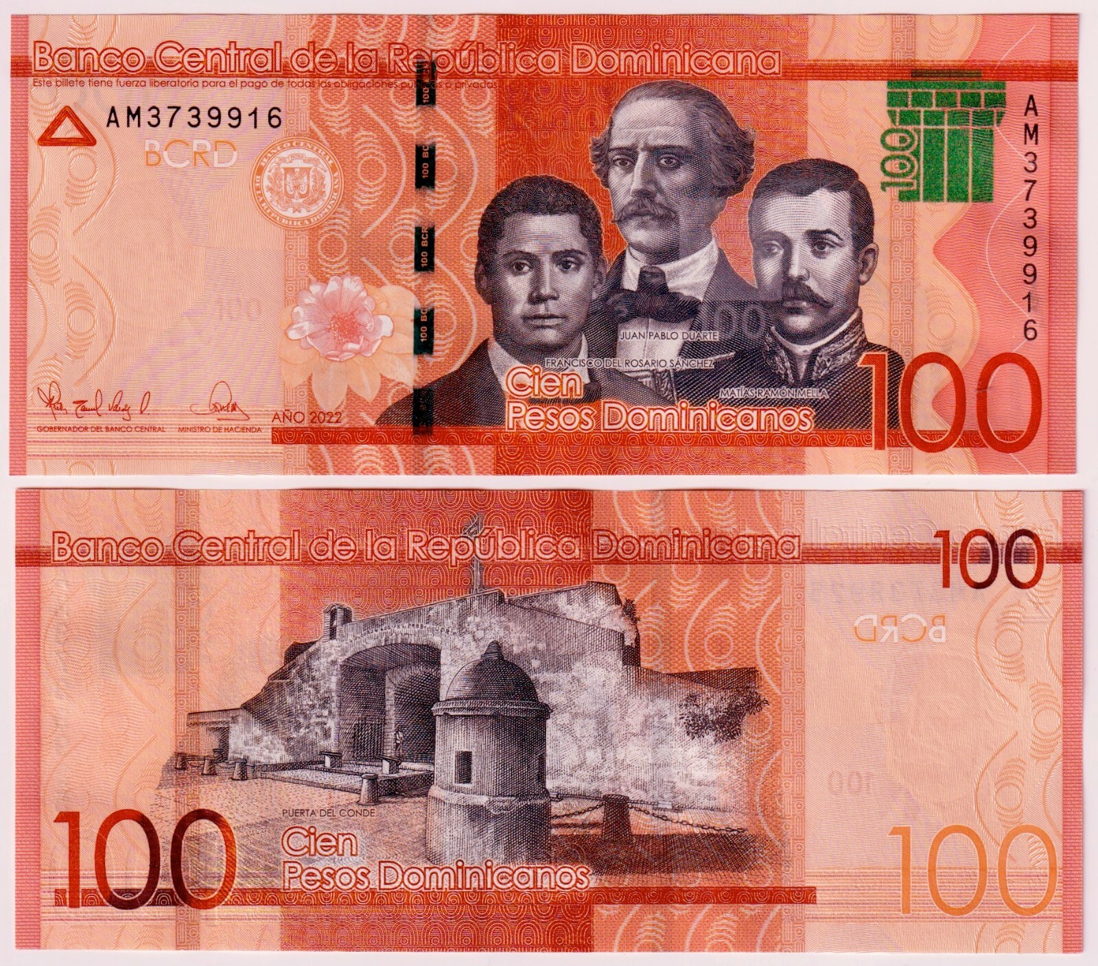 Dominican Republic 100 Pesos 2022 P-190 (new) UNC Banknote - Puerta del Conde