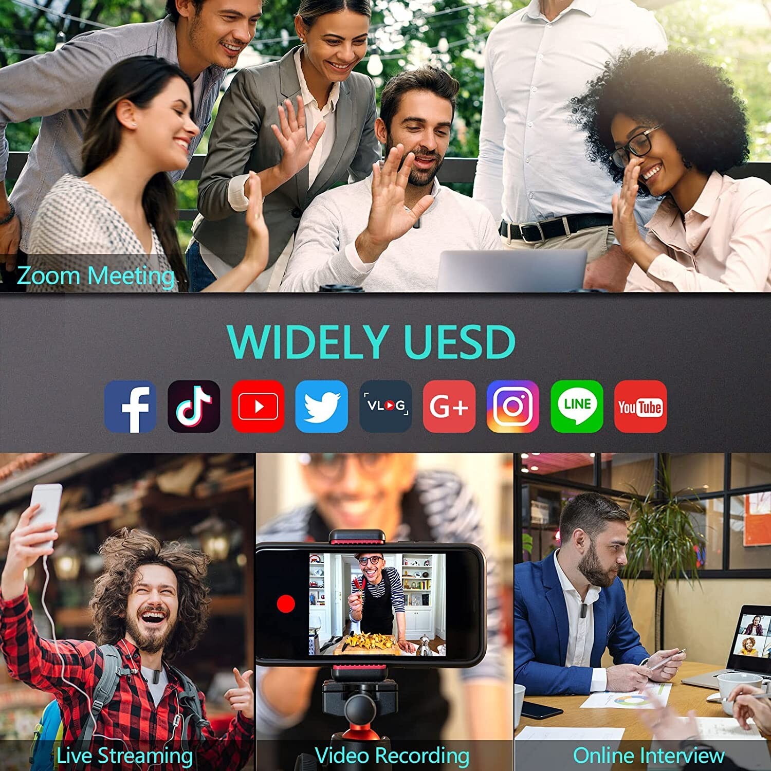 Wireless Lavalier Microphone For iPhone iPads Video Recording, Live Streaming US