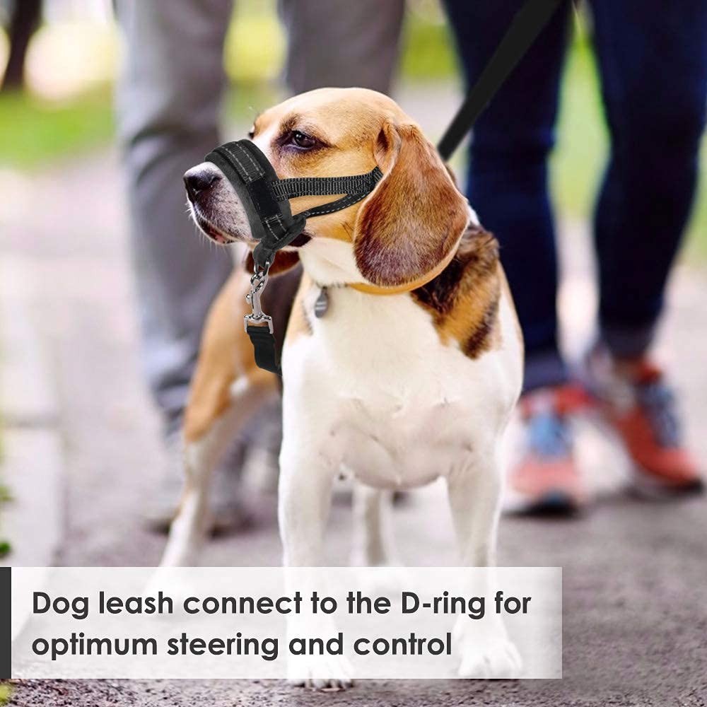 M-Size Soft Dog Muzzle Adjustable Padded Nylon for Chewing Barking Black