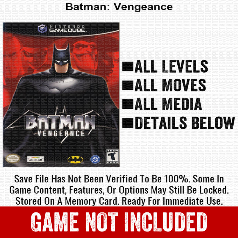Batman Vengeance 100% Nintendo GameCube Memory Card Save CHEATS