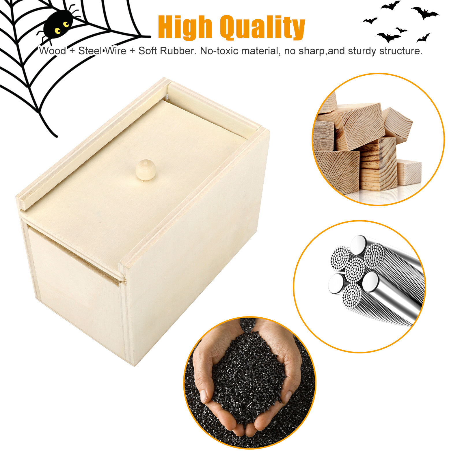 2PCS Wood Prank Spiders Scare Box Hidden in Case Trick Play Joke Scarebox Funny