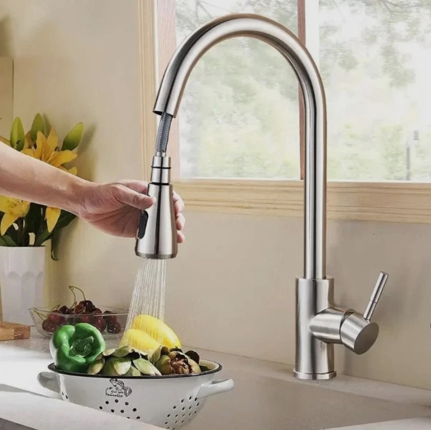 Brushed Nickel Kitchen Faucet Sink Mixer Faucet Pull Down Sprayer Single Handle