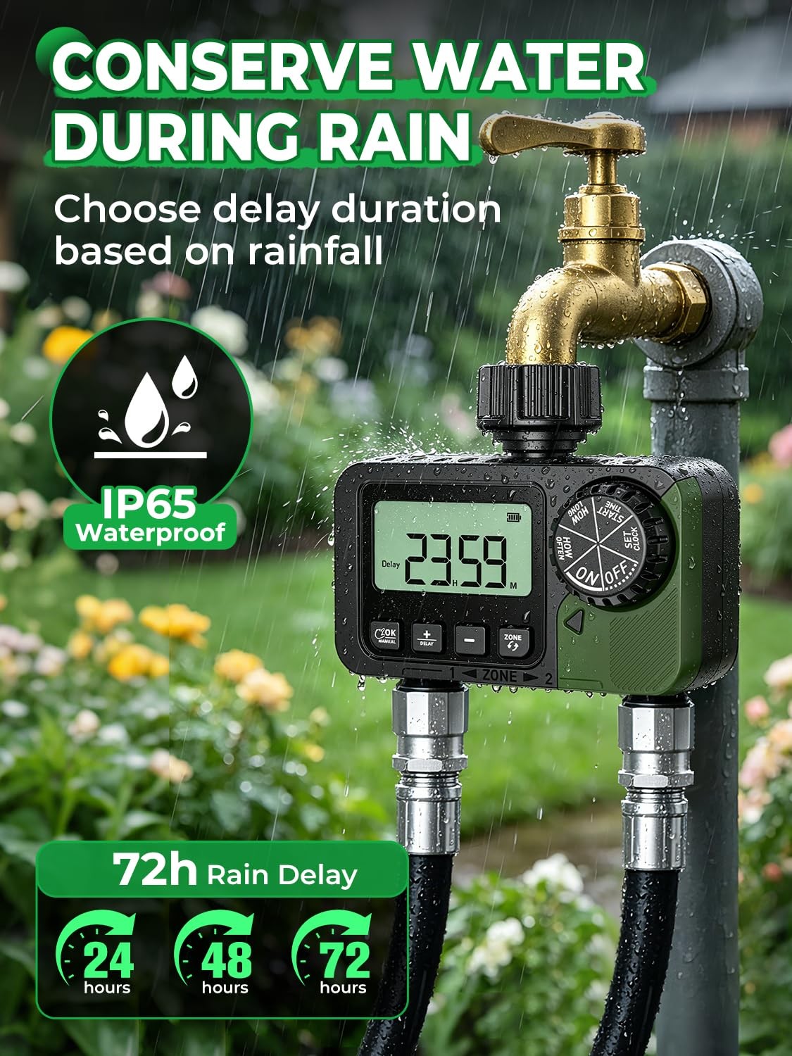Ggaqhlk Sprinkler Timer 2 Outlets Programmable Water Hose Timer Rain