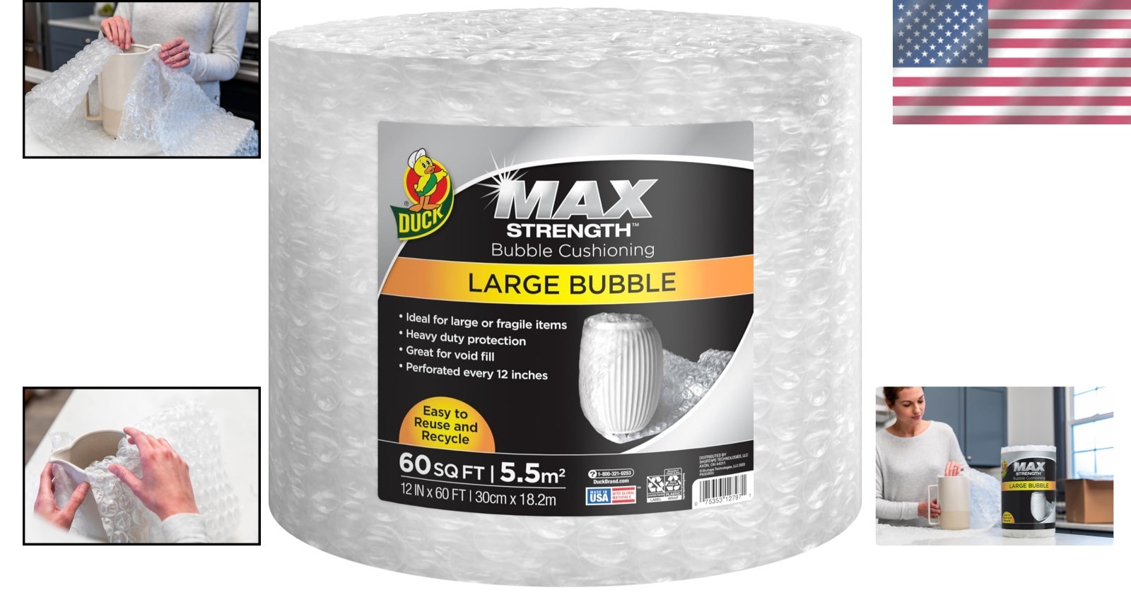 Large Bubble Cushioning Wrap 60 FT - Reusable, Perforated, Heavy Duty Solution