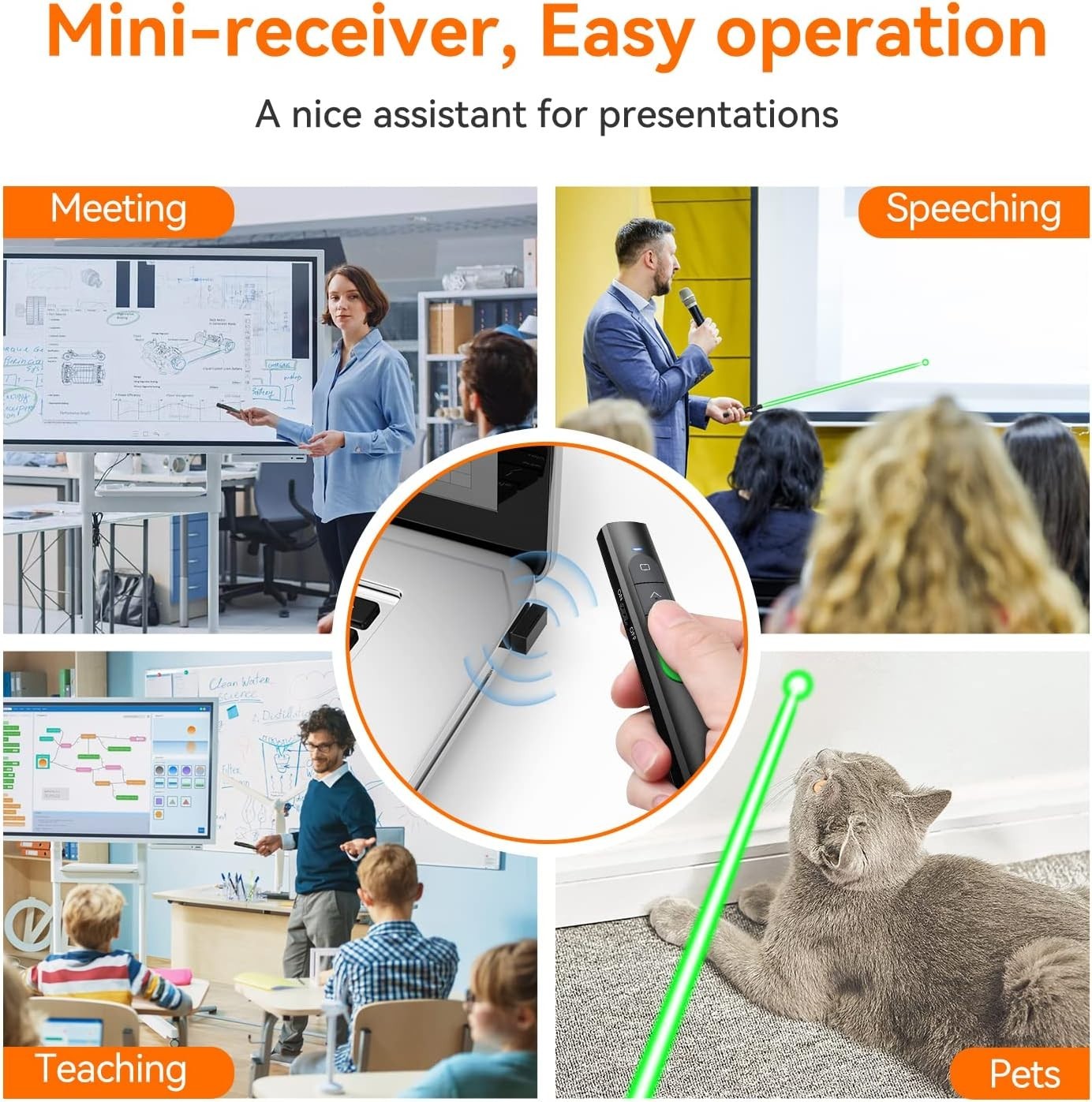 Wireless Presentation Clicker Rechargeable Green Laser Pointer PPT Remote