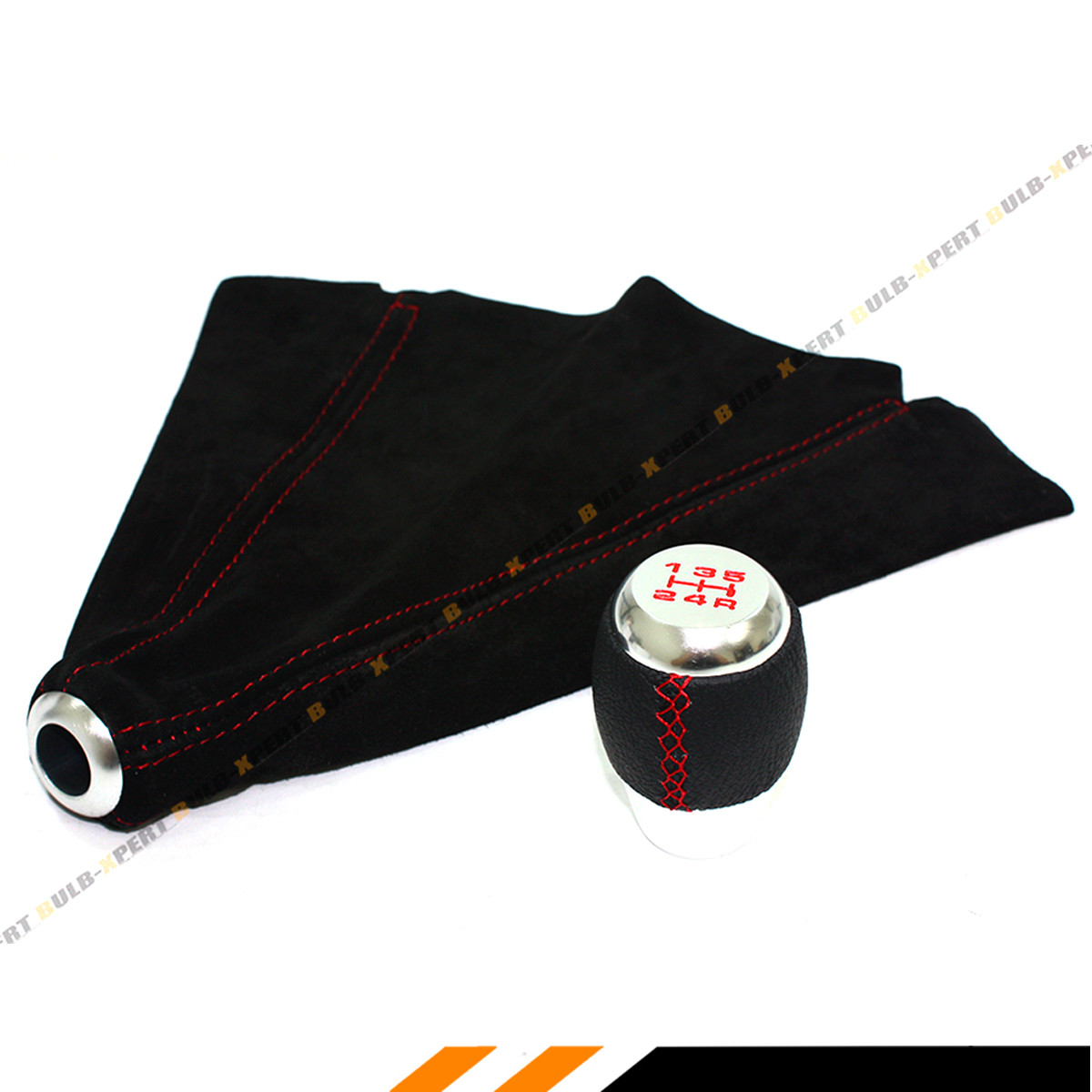 M12 X 1.25 Leather Chrome Shift Knob + Red Stitching Suede Shift Boot For Toyota