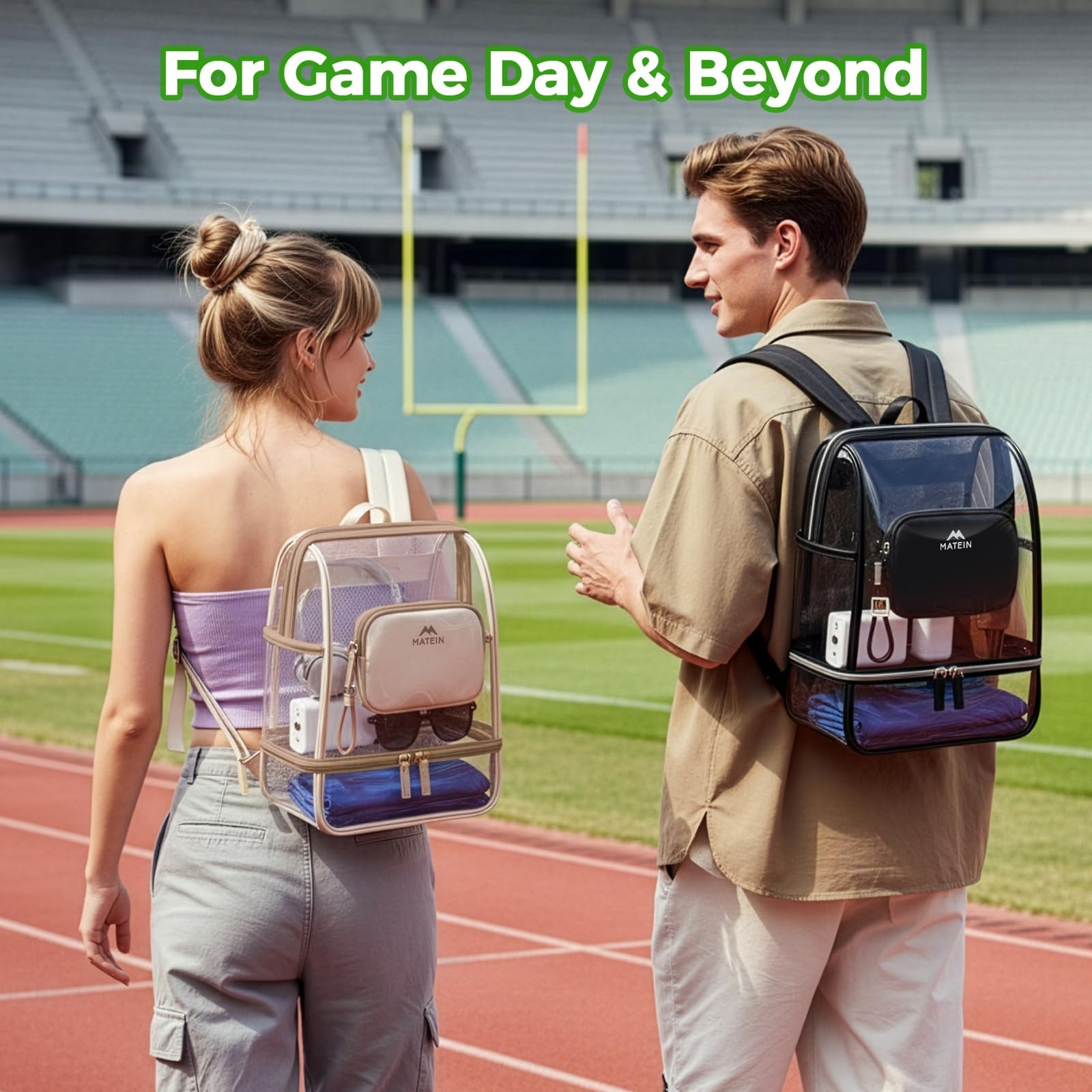 MATEIN CLASSIC TPU Clear Backpack Stadium Approved, Dual-Layer Clear Stadium ...