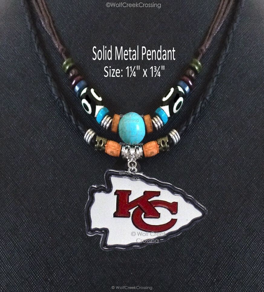 LARGE Kansas City CHIEFS NECKLACE 32" Tribal NFL Football Game Metal Logo HOT!'