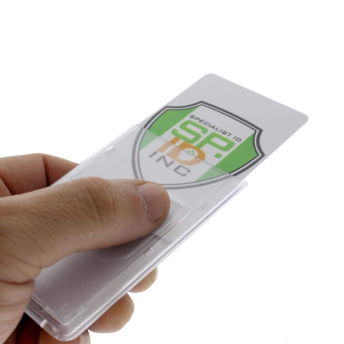 Rigid / Hard Plastic Two Card Vertical ID Badge Holder w/ Thumb Holes - Top Load