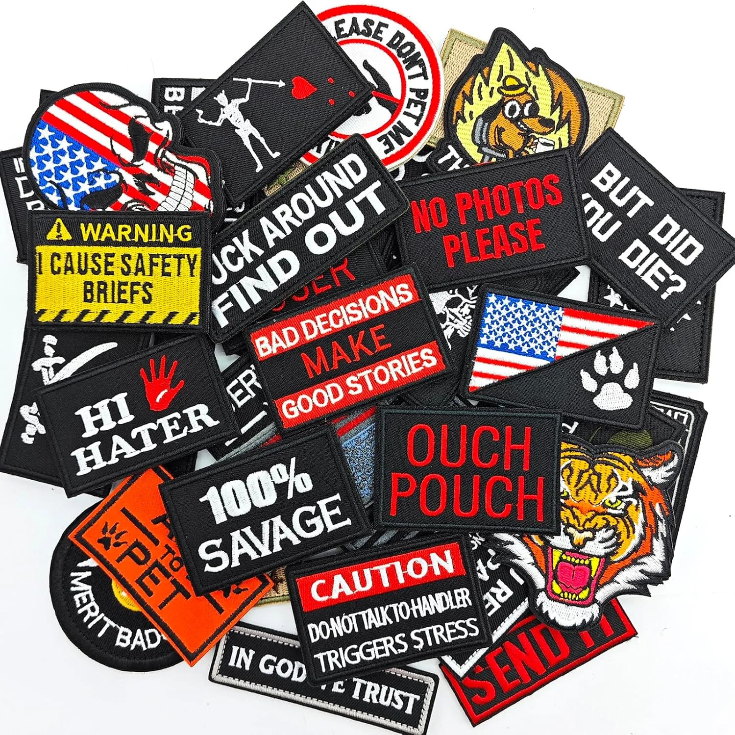 12 Pieces Random Funny Tactical Morale Patch Full Embroidery Military Loop and H